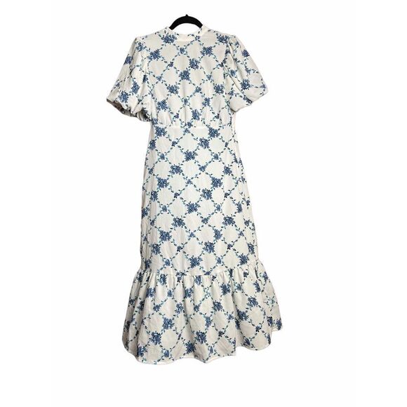 VERO MODA Puff Sleeve Midi Ruffle High Neck Tea Dress Floral in White Small NWT - Picture 11 of 11